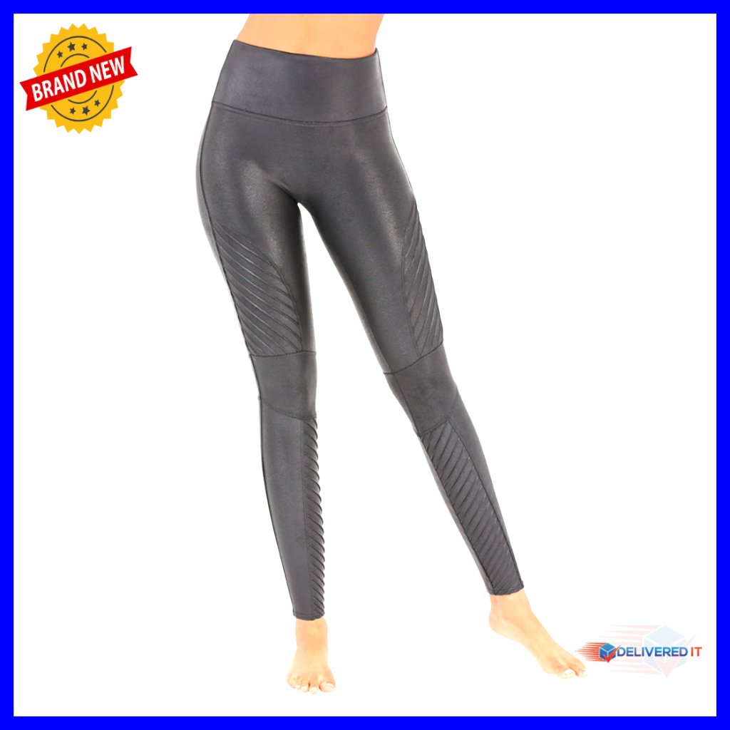 Faux Leather Moto Leggings With Tummy Control - Seamless Shapewear